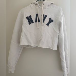 Retro Brand cropped distressed Navy hoodie